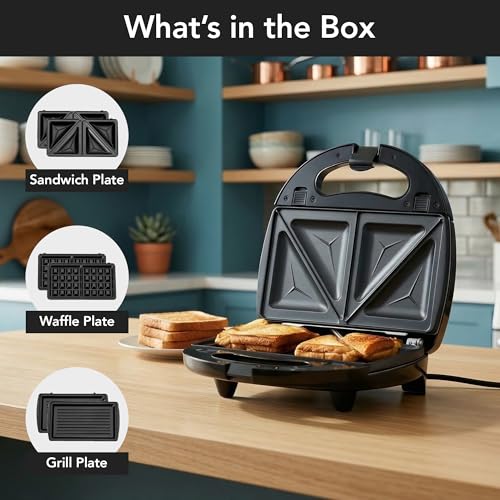 OVENTE 3 in 1 Electric Sandwich Maker, Panini Press Grill and Waffle Iron Set with Removable Non-Stick Plates, Perfect for Cooking Grilled Cheese, Tuna Melts, Burgers, Steaks and Snacks, Black GPI302B - My Kitchen Products