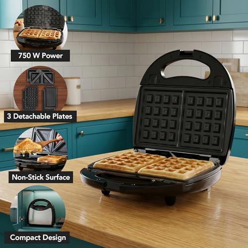 OVENTE 3 in 1 Electric Sandwich Maker, Panini Press Grill and Waffle Iron Set with Removable Non-Stick Plates, Perfect for Cooking Grilled Cheese, Tuna Melts, Burgers, Steaks and Snacks, Black GPI302B - My Kitchen Products