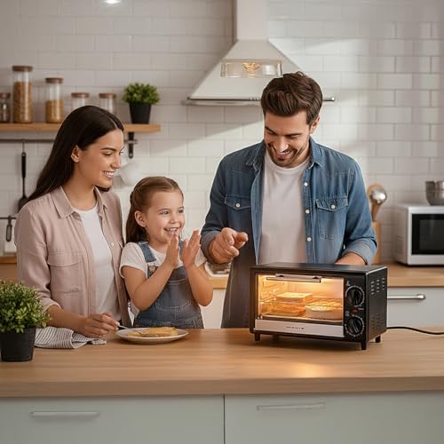 OVENTE 8L Countertop Toaster Oven with 60-Minute Timer, Adjustable Temperature Control, Easy-to-Clean Baking Pan, 750W Compact Mini for Pizza, Toast, Bake, and Broil, Black TO2808B - My Kitchen Products