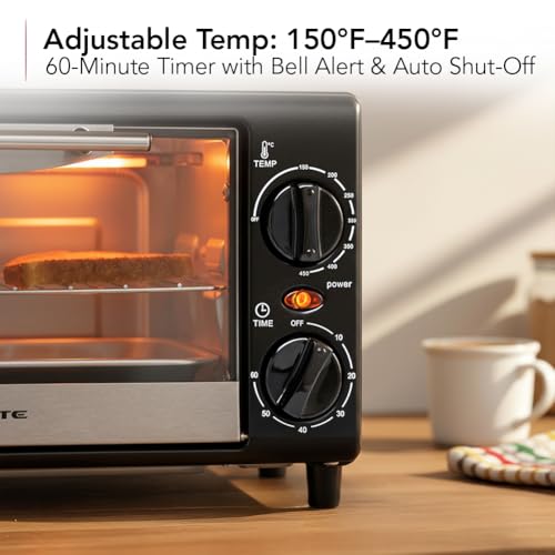 OVENTE 8L Countertop Toaster Oven with 60-Minute Timer, Adjustable Temperature Control, Easy-to-Clean Baking Pan, 750W Compact Mini for Pizza, Toast, Bake, and Broil, Black TO2808B - My Kitchen Products