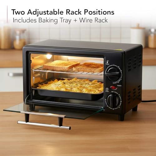 OVENTE 8L Countertop Toaster Oven with 60-Minute Timer, Adjustable Temperature Control, Easy-to-Clean Baking Pan, 750W Compact Mini for Pizza, Toast, Bake, and Broil, Black TO2808B - My Kitchen Products