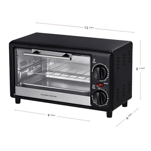 OVENTE 8L Countertop Toaster Oven with 60-Minute Timer, Adjustable Temperature Control, Easy-to-Clean Baking Pan, 750W Compact Mini for Pizza, Toast, Bake, and Broil, Black TO2808B - My Kitchen Products