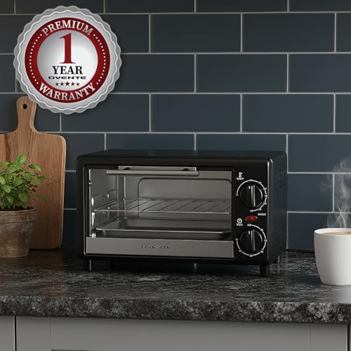 OVENTE 8L Countertop Toaster Oven with 60-Minute Timer, Adjustable Temperature Control, Easy-to-Clean Baking Pan, 750W Compact Mini for Pizza, Toast, Bake, and Broil, Black TO2808B - My Kitchen Products