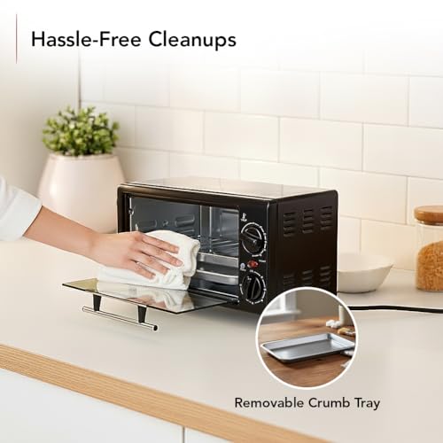 OVENTE 8L Countertop Toaster Oven with 60-Minute Timer, Adjustable Temperature Control, Easy-to-Clean Baking Pan, 750W Compact Mini for Pizza, Toast, Bake, and Broil, Black TO2808B - My Kitchen Products
