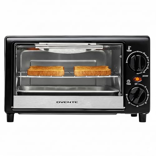 OVENTE 8L Countertop Toaster Oven with 60-Minute Timer, Adjustable Temperature Control, Easy-to-Clean Baking Pan, 750W Compact Mini for Pizza, Toast, Bake, and Broil, Black TO2808B - My Kitchen Products