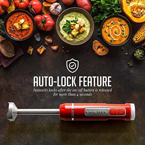 OVENTE Cordless Immersion Hand Blender, Rechargeable Handheld Portable Stick Mixer with 8 Mixing Speed Option, One-Touch Control and Stainless Steel Blades for Smoothies, Shakes or Soups, Red HR781R - My Kitchen Products
