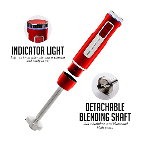 OVENTE Cordless Immersion Hand Blender, Rechargeable Handheld Portable Stick Mixer with 8 Mixing Speed Option, One-Touch Control and Stainless Steel Blades for Smoothies, Shakes or Soups, Red HR781R - My Kitchen Products