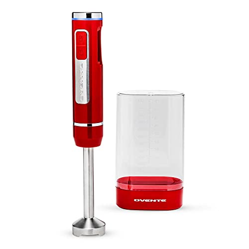 OVENTE Cordless Immersion Hand Blender, Rechargeable Handheld Portable Stick Mixer with 8 Mixing Speed Option, One-Touch Control and Stainless Steel Blades for Smoothies, Shakes or Soups, Red HR781R - My Kitchen Products