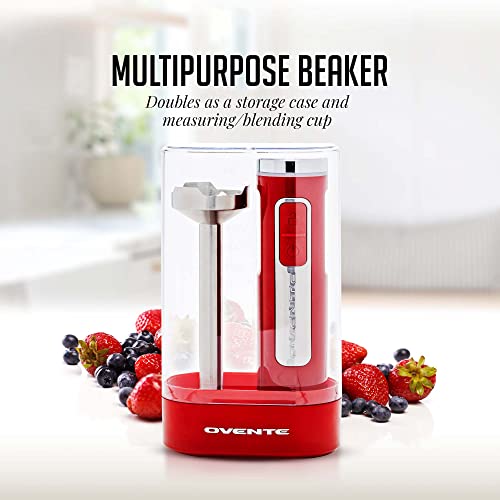OVENTE Cordless Immersion Hand Blender, Rechargeable Handheld Portable Stick Mixer with 8 Mixing Speed Option, One-Touch Control and Stainless Steel Blades for Smoothies, Shakes or Soups, Red HR781R - My Kitchen Products