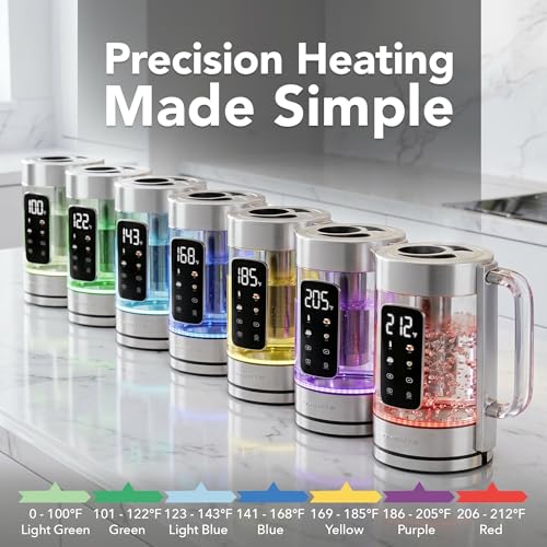 OVENTE Digital Glass Electric Tea Kettle 1.7L with Color-Changing LED Lights Temperature Control, Double-Wall Cool Touch, 4 Presets, Keep Warm, Tea Infuser & Boil-Dry Protection, Silver KGD913S - My Kitchen Products