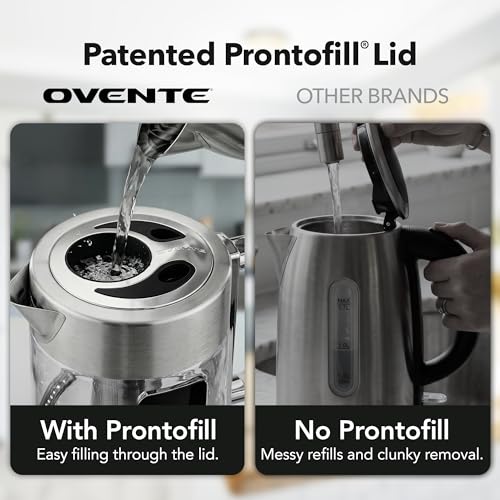 OVENTE Digital Glass Electric Tea Kettle 1.7L with Color-Changing LED Lights Temperature Control, Double-Wall Cool Touch, 4 Presets, Keep Warm, Tea Infuser & Boil-Dry Protection, Silver KGD913S - My Kitchen Products