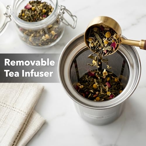 OVENTE Digital Glass Electric Tea Kettle 1.7L with Color-Changing LED Lights Temperature Control, Double-Wall Cool Touch, 4 Presets, Keep Warm, Tea Infuser & Boil-Dry Protection, Silver KGD913S - My Kitchen Products