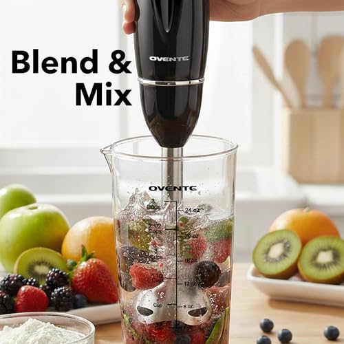 OVENTE Electric Hand Blender Set with 2 Mixing Speeds, 300W Black HS565B - My Kitchen Products