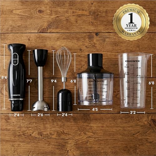 OVENTE Electric Hand Blender Set with 2 Mixing Speeds, 300W Black HS565B - My Kitchen Products