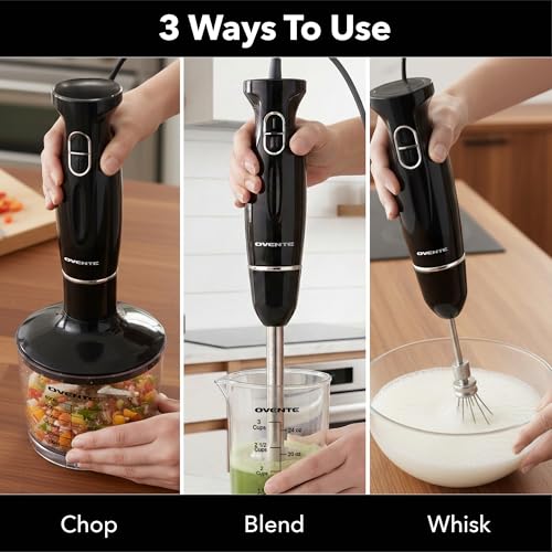 OVENTE Electric Hand Blender Set with 2 Mixing Speeds, 300W Black HS565B - My Kitchen Products