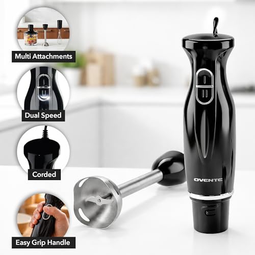 OVENTE Electric Hand Blender Set with 2 Mixing Speeds, 300W Black HS565B - My Kitchen Products