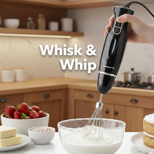 OVENTE Electric Hand Blender Set with 2 Mixing Speeds, 300W Black HS565B - My Kitchen Products
