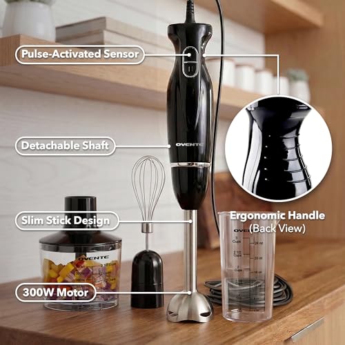 OVENTE Electric Hand Blender Set with 2 Mixing Speeds, 300W Black HS565B - My Kitchen Products