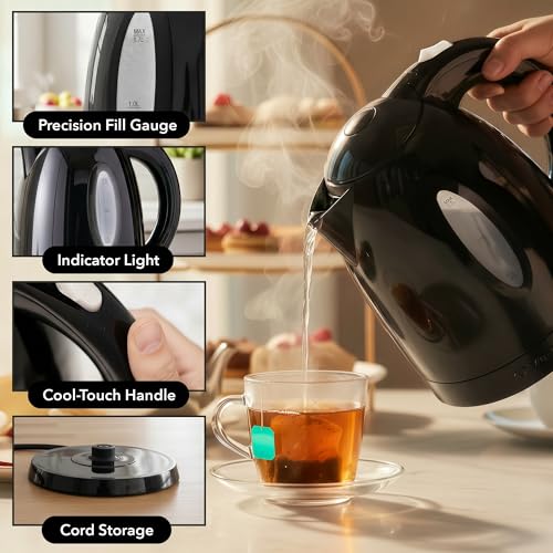 OVENTE Electric Kettle, 1.7L Fast Boiling Water Heater for Coffee or Tea, BPA Free with Water Level Gauge, Auto Shut-Off, Boil-Dry Protection, Indicator Light and Removable Filter, Black KP72B - My Kitchen Products