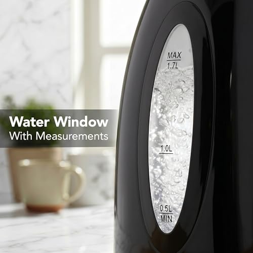 OVENTE Electric Kettle, 1.7L Fast Boiling Water Heater for Coffee or Tea, BPA Free with Water Level Gauge, Auto Shut-Off, Boil-Dry Protection, Indicator Light and Removable Filter, Black KP72B - My Kitchen Products