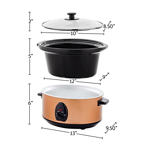 OVENTE Electric Slow Cooker with 3 Cooking Settings, Non-Stick and Dishwasher Safe Stoneware, Stainless Steel Body, Glass Lid, 3.7 Qt Oval Pot for Entrees, Soups, Sauces, Stews & Dips, Copper SLO35ACO - My Kitchen Products