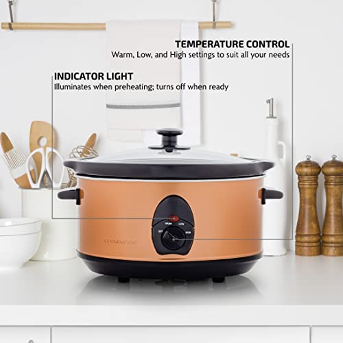 OVENTE Electric Slow Cooker with 3 Cooking Settings, Non-Stick and Dishwasher Safe Stoneware, Stainless Steel Body, Glass Lid, 3.7 Qt Oval Pot for Entrees, Soups, Sauces, Stews & Dips, Copper SLO35ACO - My Kitchen Products