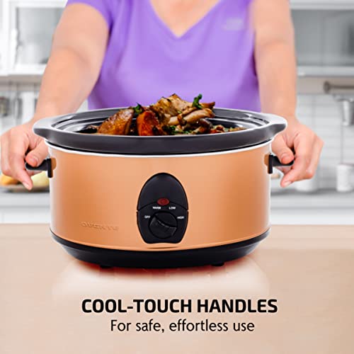 OVENTE Electric Slow Cooker with 3 Cooking Settings, Non-Stick and Dishwasher Safe Stoneware, Stainless Steel Body, Glass Lid, 3.7 Qt Oval Pot for Entrees, Soups, Sauces, Stews & Dips, Copper SLO35ACO - My Kitchen Products