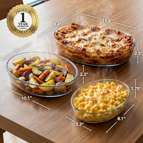 OVENTE Glass Baking Dish Set, 3-Piece Value Pack Oval Bakeware 0.7L/1.6L/2.4L, Oven, Microwave & Dishwasher Safe, Perfect for Lasagna Casserole, Deserts, Food Prep, Serving & Reheating, Clear GBD33 - My Kitchen Products