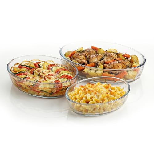 OVENTE Glass Baking Dish Set, 3-Piece Value Pack Oval Bakeware 0.7L/1.6L/2.4L, Oven, Microwave & Dishwasher Safe, Perfect for Lasagna Casserole, Deserts, Food Prep, Serving & Reheating, Clear GBD33 - My Kitchen Products