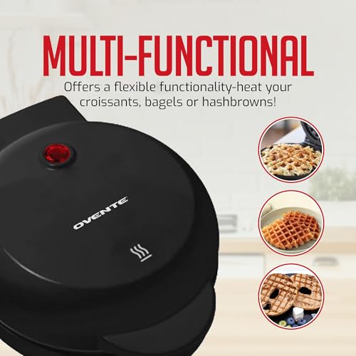 OVENTE Mini Waffle Maker Machine, 4-Inch Chaffle Mold with Non-Stick Surface, 550W Quick Heat-Up and Overheat Protection, Perfect for Breakfast, Dessert, Sandwich, Hash Brown or Snacks, Black WM215B - My Kitchen Products