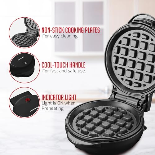 OVENTE Mini Waffle Maker Machine, 4-Inch Chaffle Mold with Non-Stick Surface, 550W Quick Heat-Up and Overheat Protection, Perfect for Breakfast, Dessert, Sandwich, Hash Brown or Snacks, Black WM215B - My Kitchen Products