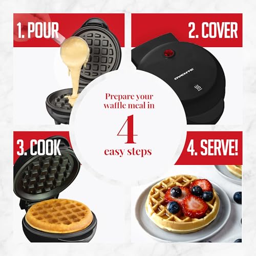 OVENTE Mini Waffle Maker Machine, 4-Inch Chaffle Mold with Non-Stick Surface, 550W Quick Heat-Up and Overheat Protection, Perfect for Breakfast, Dessert, Sandwich, Hash Brown or Snacks, Black WM215B - My Kitchen Products