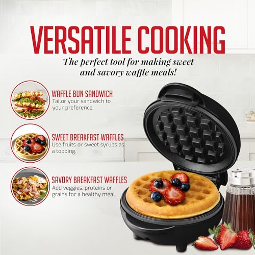 OVENTE Mini Waffle Maker Machine, 4-Inch Chaffle Mold with Non-Stick Surface, 550W Quick Heat-Up and Overheat Protection, Perfect for Breakfast, Dessert, Sandwich, Hash Brown or Snacks, Black WM215B - My Kitchen Products
