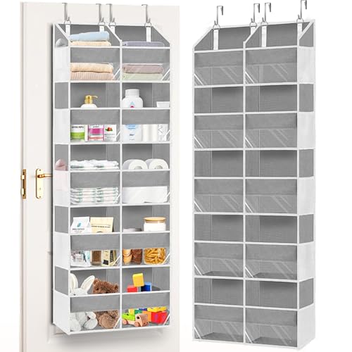 Over The Door Organizer, 5-Tier Extra Large Behind Door Storage with 10 Big Front & 10 Mesh Pockets, 80lb