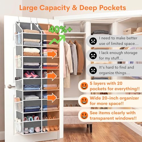 Over the Door Organizer 5 Tiers, Extra Large Behind Door Storage of 10 Compartments, 80 lbs Weight Capacity Over Door Organizer, Door Hanging Organizer for Closet, Diaper Organizer, Room storage - My Kitchen Products