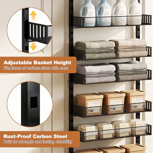 Over the Door Pantry Organizer, 8-Tier Heavy-Duty Door Spice Rack with Mesh Baskets, Height Adjustable & Anti-Swing Design, Pantry Door Organizers and Storage for Kitchen, Bathroom, Laundry Room - My Kitchen Products