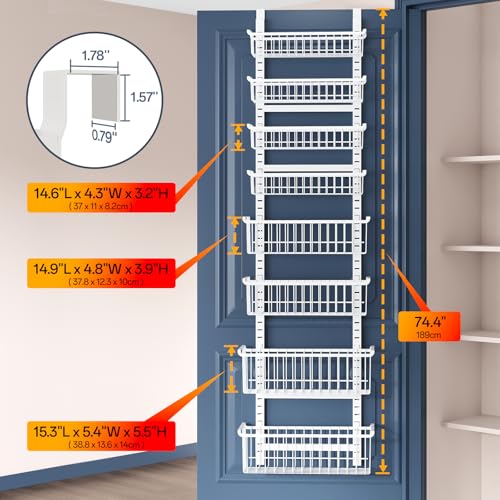Over The Door Pantry Organizer, 8-Tier Over The Door Organizer with Adjustable Baskets, Metal Hanging Spice Rack for Pantry Organizers and Storage, Suitable for Kitchen Laundry Room & Bathroom, White - My Kitchen Products