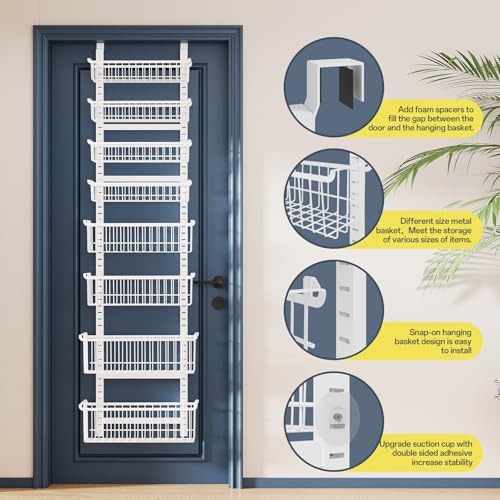 Over The Door Pantry Organizer, 8-Tier Over The Door Organizer with Adjustable Baskets, Metal Hanging Spice Rack for Pantry Organizers and Storage, Suitable for Kitchen Laundry Room & Bathroom, White - My Kitchen Products