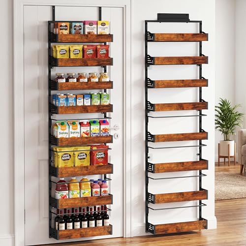 Over The Door Pantry Organizer, 8 Tier Spice Rack with Adjustable Wooden