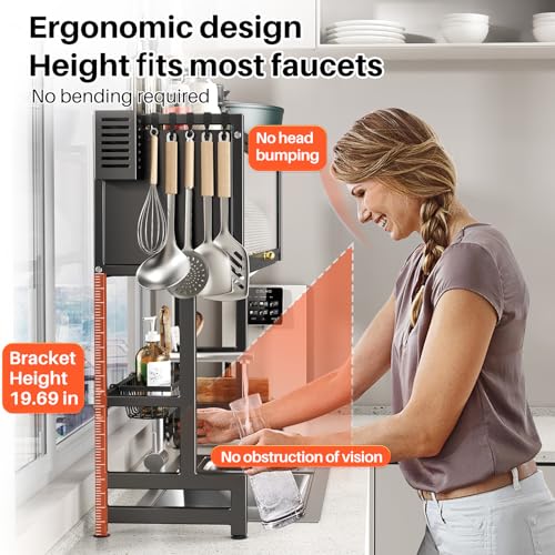 Over The Sink Dish Drainer Drying Rack 3 Tiers with Cover, Keep Kitchen Sink Shlef Organized Space-Saving Dish Drying Rack, Large Stainless Steel Sink Drying Rack for Dishes, Bowls, Cutlery (33.4"W) - My Kitchen Products