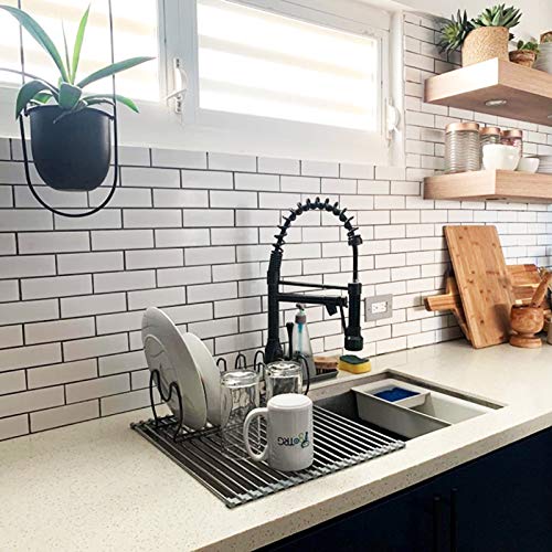 Over the Sink Dish Drying Rack, Searik Roll up Sink Dish Drainer Rack Foldable Kitchen Stainless Steel Dish Rack Sink Drying Rack (17.7” x 11.8”) - My Kitchen Products
