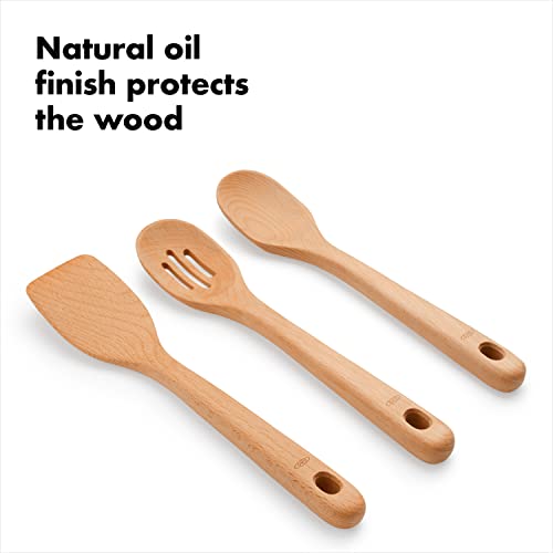 OXO Good Grips 3‑Piece Wooden Utensil Set, Solid Beachwood Spoon, Slotted Spoon and Turner - My Kitchen Products
