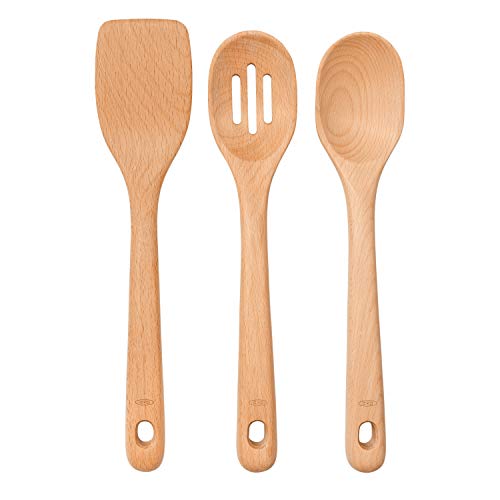 OXO Good Grips 3‑Piece Wooden Utensil Set, Solid Beachwood Spoon, Slotted Spoon and Turner - My Kitchen Products