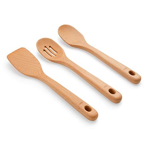 OXO Good Grips 3‑Piece Wooden Utensil Set, Solid Beachwood Spoon, Slotted Spoon and Turner - My Kitchen Products