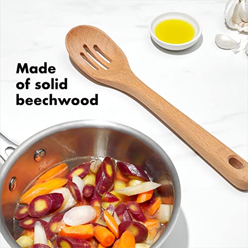 OXO Good Grips 3‑Piece Wooden Utensil Set, Solid Beachwood Spoon, Slotted Spoon and Turner - My Kitchen Products