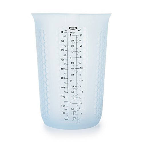 OXO Good Grips 4-Cup Squeeze & Pour Silicone Measuring Cup with Stay-Cool Pattern - My Kitchen Products