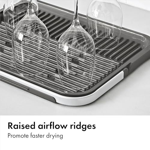 OXO Good Grips Compact Drying Rack with Dish Rest, Aluminum Folding Dish Drying Rack for Glassware and Cookware, Drain Board with Non-Slip Feet for Countertop or Kitchen Sink - My Kitchen Products