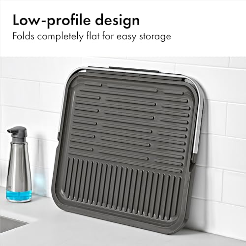 OXO Good Grips Compact Drying Rack with Dish Rest, Aluminum Folding Dish Drying Rack for Glassware and Cookware, Drain Board with Non-Slip Feet for Countertop or Kitchen Sink - My Kitchen Products