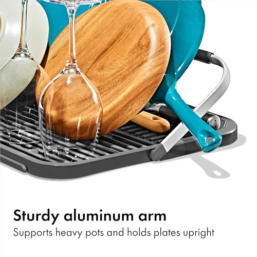 OXO Good Grips Compact Drying Rack with Dish Rest, Aluminum Folding Dish Drying Rack for Glassware and Cookware, Drain Board with Non-Slip Feet for Countertop or Kitchen Sink - My Kitchen Products