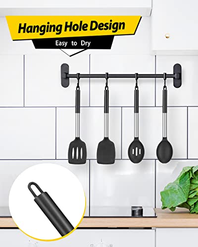 Pack of 4 Silicone Cooking Utensils Set, Non Stick Large Solid Spatulas, Heat Resistant Black Slotted Spoons, Ideal BPA Free Kitchen Turners for Frying, Mixing,Serving,Draining,Turning,Stirring - My Kitchen Products